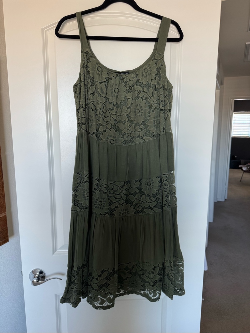 Lane Bryant Olive Green Lace Tiered Midi Dress anWOT
